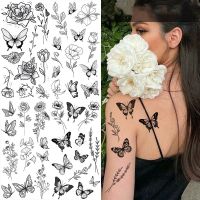 Sketch Flower Tattoo Sticker Sketch Tattoo Sticker Rose Blossom Black and White Flower Tattoo