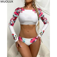 2022 Bikini New Arrival Florial Print Long Sleeves UV Protection Surfing Swimsuit y Low Waist Beachwear Summer Bathing Suit