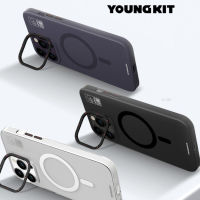 ?เป็นที่นิยมมากที่สุด?YOUNGKIT HERMI เคสสำหรับ iPhone 14 Pro Max Magsafe แม่เหล็กกันกระแทกขาตั้งวงเล็บที่มองไม่เห็นสีด้านสำหรับ Iphone 14 Pro