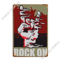 Rock On Rockn Roll Hand Metal Sign Poster Pub Garage Plaques Club Bar Cinema Tin Sign Poster