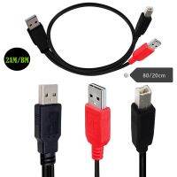 Dual USB 2.0 Male to Standard B Male Y Cable for Printer Scanner External Hard Disk Drive Cable 80/20cm；