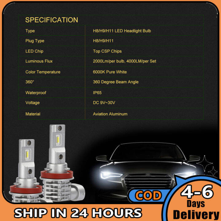 2pcs-ชุดไฟหน้ารถ-led-h11-h9-h8-super-bright-fog-daytime-running-light-หลอดไฟ6000k-สีขาวกันน้ำ