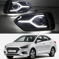 ไฟตัดหมอกแสงรถ DRL LED รถยนต์แบบใหม่ไฟกระพริบ1ชุดสำหรับ Hyundai Accent Solaris 2017 2018 2019 2020สัญญาณเลี้ยวสีเหลืองรับประกัน