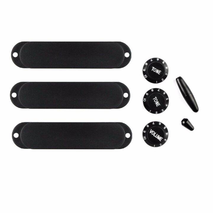 fleor-set-of-plastic-black-guitar-single-coil-pickup-covers-2t1v-knobs-switch-tip-whammy-bar-tip-for-st-guitar-bass-accessories