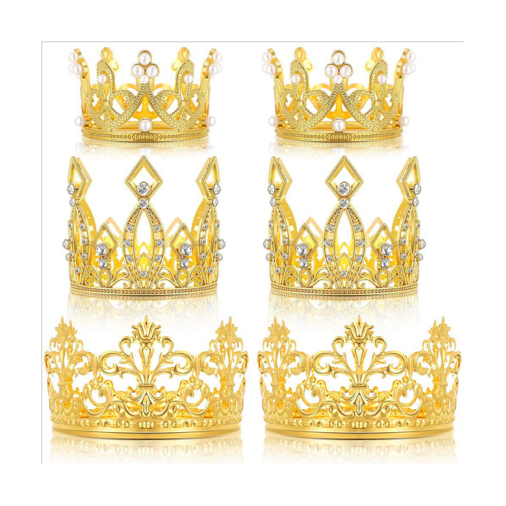 6 Pcs Crown Cake Topper Crystal Pearl Tiara Cupcake Toppers for Wedding