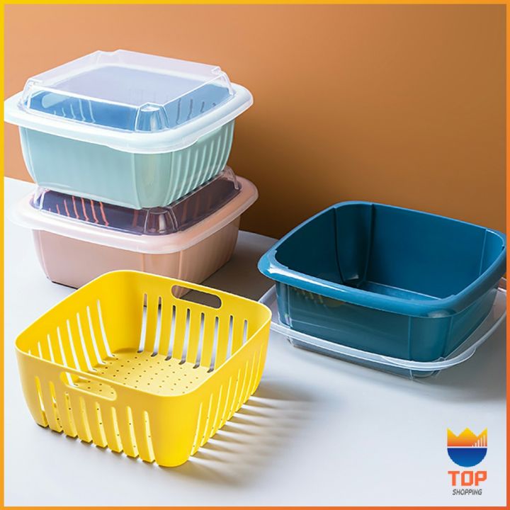 top-กล่องตะกร้า-2-ชั้น-พร้อมฝาปิด-ตะกร้าล้างอเนคประสงค์พลาสสติก-double-drain-basket