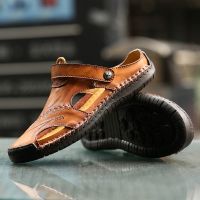 【CW】 Fashion Mens Sandals Leather Beach Slippers Male Non-Slip Soft Outdoor Shoes Man