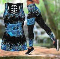 ฤดูร้อนใหม่ Dolphin 3D พิมพ์เสื้อแขนกุดฤดูร้อนสำหรับผู้หญิง Plus ขนาดโยคะเสื้อ Leggings Suit...