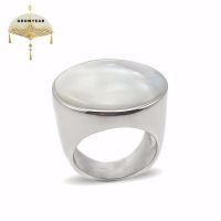 316L Stainless Steel Product Add Mother Of Pearl Women Ring Silver Color Fashion Bezel Setting  Wide Interface Jewelry