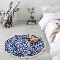 Morocco Round Rug Boho Style Tassel Cotton Fabric Carpet Mat Door Blanket Decor Dropship