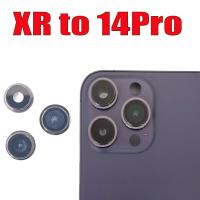 เลนส์กล้องปลอมพร้อมฝาครอบวงแหวนแก้วพร้อมกรอบสําหรับ iPhone XR เช่น 14 pro DIY Camera Lens Cap XR ถึง 14pro ชิ้นส่วนทดแทน