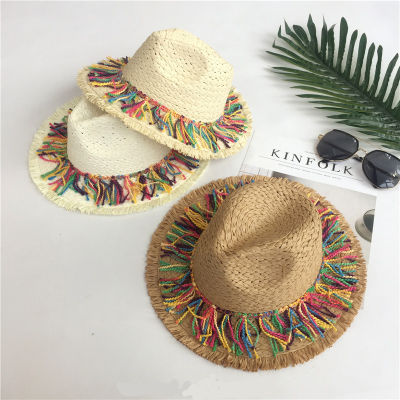 [hot]Beach Hat with Tassel Female Summer Seaside Vacation Outsid Straw Hat Adlut Straw Hat Sunshade Korean Style Top Hat for Women