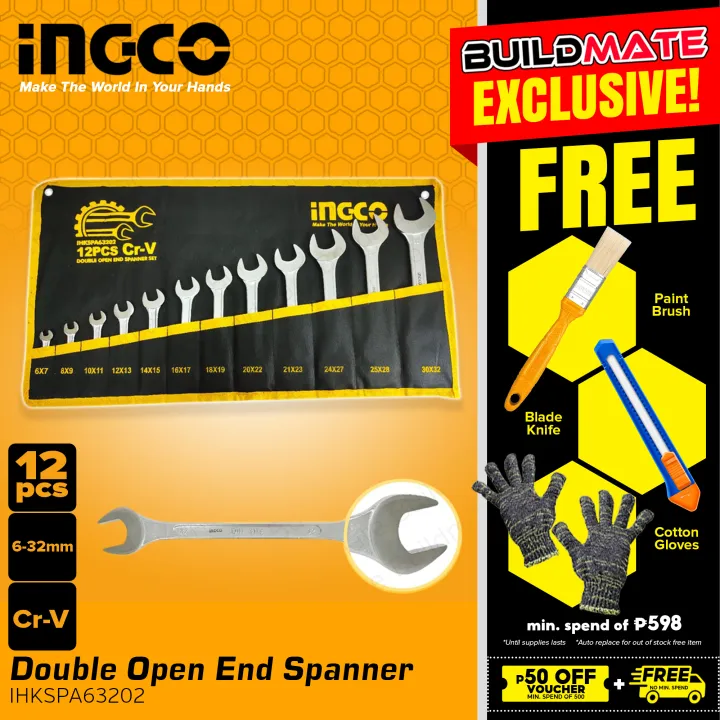 INGCO 12 PCS 632mm Double Open End Spanner Wrench Set Combination