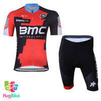 ชุดจักรยานแขนสั้นทีม BMC 17 (03) สีแดงดำคอฟ้า