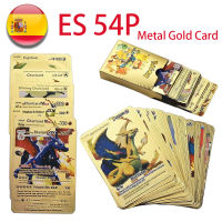 54pcs Pokemon Metal Gold Card Box Golden Letters Spanish Playing Cards Metalicas Charizard Vmax Gx Collection Game Card Case Toy