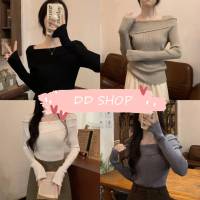 DD SHOPพร้อมส่ง R012 เสื้อไหมพรมแขนยาว เปิดไหล่เบาๆยืดกำลังดีผ้าร่องใหญ่ -C