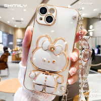 เคสโทรศัพท์ชุบโลหะด้วยไฟฟ้าสำหรับ Realme 5 5i 5S 6i C3 C2 5 Pro 7 8 Pro 9 Pro 8i 7i 7 8 8 5G 9G Narzo 50A Narzo 50i แฟชั่นน่ารักลายกระต่ายผีเสื้อเคสโทรศัพท์ซิลิโคนเนื้อนิ่ม + เชือกยาวตัวยึดกระจกแต่งหน้า