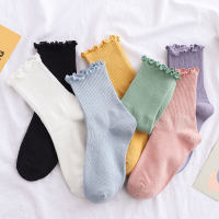 Fungus Edge Socks Womens Middle Tube Socks Solid Color White Summer and Autumn Ins Lace Japanese Pile Socks Cute Lace Stockings