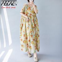 【hot】☏☁❀  Oversized Loose Vestido Feminino Robe Size Dresses for 2023 Cotton Print Floral