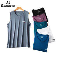 Lansboter เสื้อกล้ามคอวีระบายอากาศสำหรับผู้ชายเสื้อยืดไหล่กว้างแขนกุดเล่นกีฬาบาสเก็ตบอลฟิตเนสเสื้อกล้ามไอซ์ซิลค์