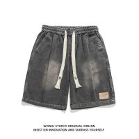 Celana Pendek Denim สไตล์ญี่ปุ่นสำหรับผู้ชายทรงหลวมมีกระเป๋าหลายใบแบรนด์อินเทรนด์ย้อนยุคกางเกงยาวปานกลางทรงหลวมสำหรับฤดูร้อนสามกางเกงขาสามส่วน