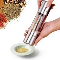 Realand Top Manual Stainless Steel 2 in 1 Salt and Pepper Grinder Dual Hand Spice Mill with Ceramic Core Kitchen Gadget Tool