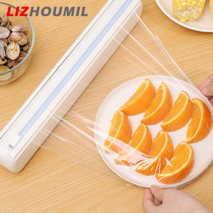 lizhoumil-เครื่องจ่ายฟิล์มใสนำกลับมาใช้ได้สำหรับงานงานครัวมีเครื่องตัดปรับตัวยึดแน่นได้พร้อมถ้วยดูด12ใบ