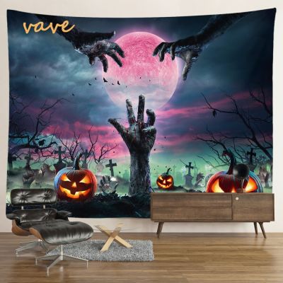 Happy Halloween Cemetery Decoration Tapestry Wall Hanging Boho Printed Cloth Fabric Large Tapestry Aesthetic Home Room Decor