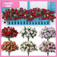 SQXRCH SHOP 5ส้อม30ซม. ของตกแต่งบ้าน อุปกรณ์ปาร์ตี้ปาร์ตี้ ใบพืชจำลอง การจัดดอกไม้ ดอกไม้เหมือนจริง กุหลาบยูคาลิปตัสประดิษฐ์