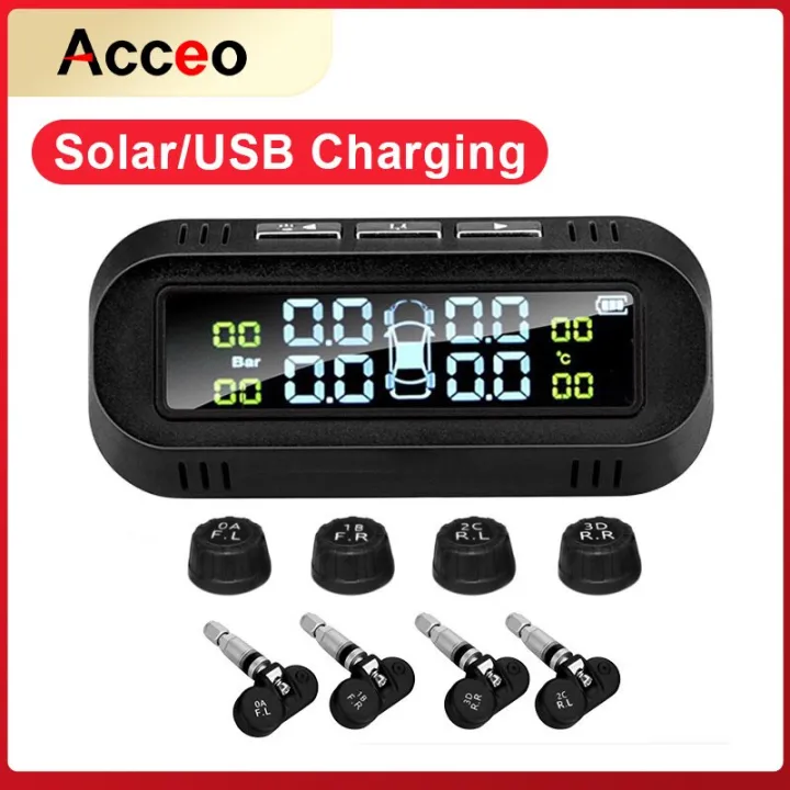 1 K04 Car Tire Pressure Monitoring System Solar Power TPMS With Screen ...