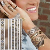 Temporary Tattoos Gold Silver Boho Waterproof Flash Fake Tattoo Sticker Designs for Women Girls Body Art Jewelry Bracelet Decal Stickers