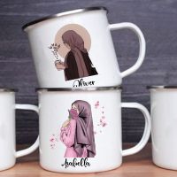 hotx【DT】 Personalised Hijabi Printed Mug Cups Drinks Cup Muslim Custom Name Enamel Handle Mugs Eid Gifts