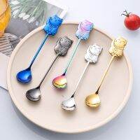 Stainless Steel Coffee Spoon Cute Lucky Cat Shape Teaspoon Dessert Snack Scoop Ice Cream Mini Spoons Tableware Kitchen Tools