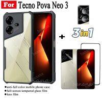 3in1เคสโทรศัพท์มือถือป้องกันการตก Tecno Pova Neo 3สำหรับ Pova 5 4 3 2 Pova Neo 2กระจกเทมเปอร์ฟิล์ม + ฟิล์มเลนส์