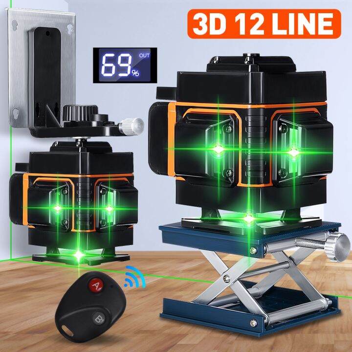 12 Line Lasers Level Self Leveling Tool, Green Beam Laser Level 3D