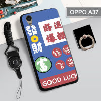 เคสนิ่มสำหรับ OPPO A37/นีโอ9เคสโทรศัพท์คลุมทั้งหมดกล่องทาสีป้องกันการตกหล่นกันรอยขีดข่วนฝามีที่ถือวงแหวนและเชือกโทรศัพท์