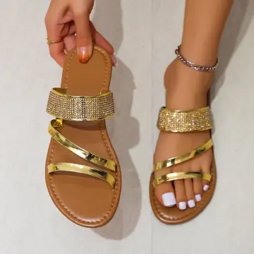 Gold flat slide on sale sandals