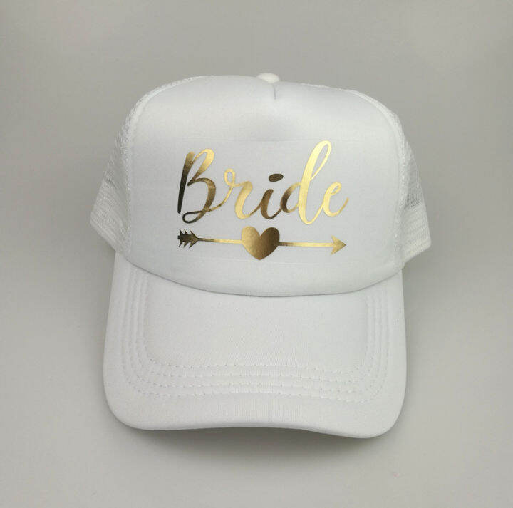 c-amp-fung-personalized-bride-squad-trucker-hat-arrow-design-gold-print-bridal-party-hats-baseball-trucker-snapback-beach-cap-hat