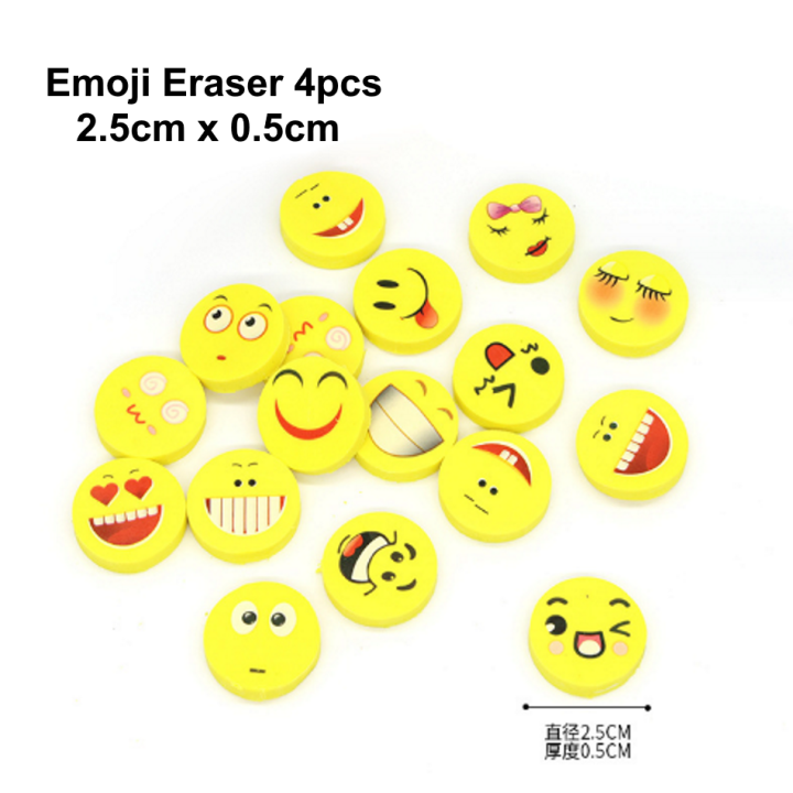 Cute Kids Emoji Smiley Face Pencil Eraser (4pcs/pack) Pemadam Pensil ...