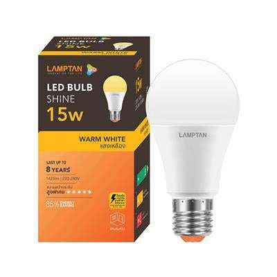 "Buy now"หลอดไฟ LED 15 วัตต์ Warm White LAMPTAN รุ่น SHINE E27*แท้100%*