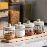 Micca Spice Jar Spice Glass Bottle Pepper Salt Seasoning Box Honey Oil Pot With Brush Spoon Kitchen Transparent Spice Containers