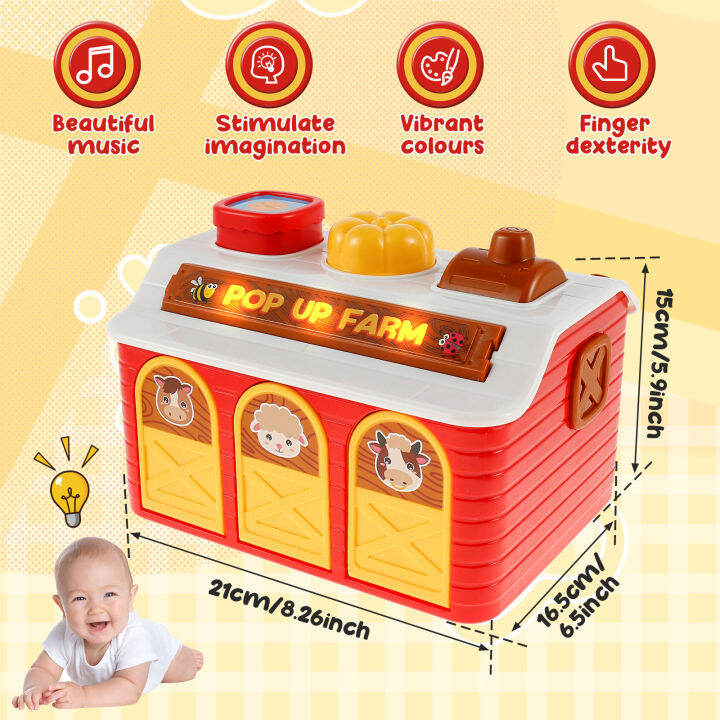 AOV Musical Pop Up Toy Cause and Effect Toys Light Up Pop Up Farm Animal Toys Color Sorting