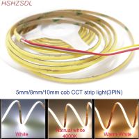 COB CCT LED Strips Lights Ultrathin 5mm/8mm/10mm 3 Wires 2700-6500K Dimmable Bicolor LED COB Strip Decor Lighting RA90 dc12V/24V