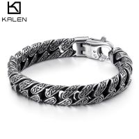 KALEN Punk Link สร้อยข้อมือสแตนเลสชายสัญลักษณ์ลึกลับ Pulseira Masculina เครื่องประดับปลอกแขนหนาและหนา