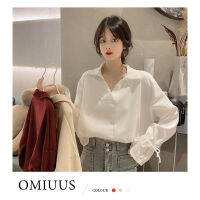 [OMIUUS] เสื้อเบลาส์แขนยาวมีเชือกผูกสำหรับผู้หญิง