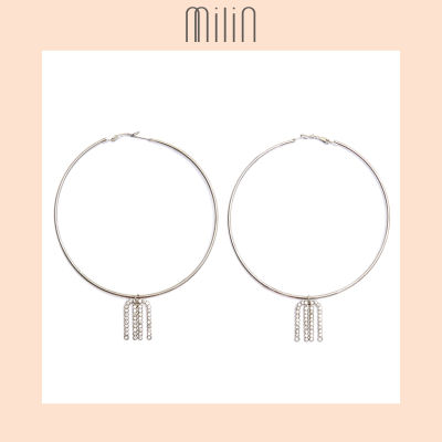 [MILIN] Hoop earrings with crystal signature M logo ต่างหูห่วงวงกลมห้อยคริสตัลโลโก้ตัว M/ Union Hoop Earrings