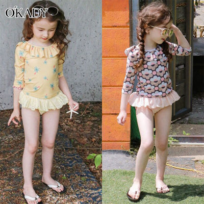OKADY South Koreas long-sleeved sunscreen childrens swimsuit split cute princess flower swimsuit small girl baby swimsuit