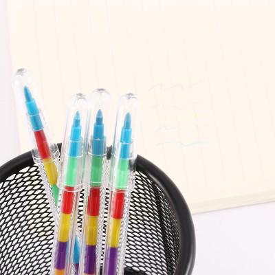 SHANINY อุปกรณ์สำนักงานของเด็กที่มีสีสันปากกา Stacker ปากกาน้ำมันสีพาสเทลดินสอสีปากการะบายสีกราฟฟิตี้10สีเด็กวาดภาพ