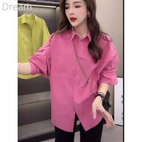 Pink shirt Womens Spring New European niche design all-match casual loose shirt top long sleeve V729