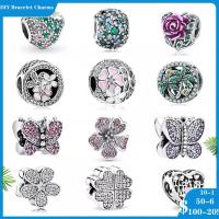 925 Sterling Silver Clover &amp; Ladybird colorful heart Flower Pandora DIY fine beads Fit Original Pandora Charm Bracelet Jewelry